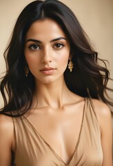 Naklejka premium Beautiful and elegant female front view photo, beauty wallpaper