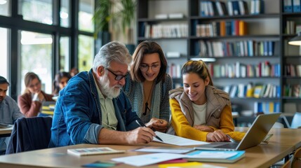 Parents and young adult meeting with a financial advisor in a sleek office, reviewing documents together, collaborative and informative session, bright and welcoming environment