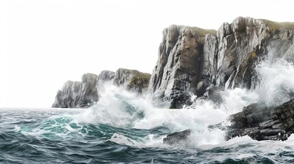 Rocky coastline with crashing waves rugged cliffs