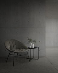 Abstract interior space background. 3d rendering of living room with empty concrete wall.