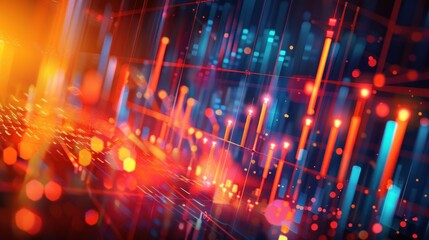 Obraz premium Abstract Digital Landscape with Glowing Lines and Lights