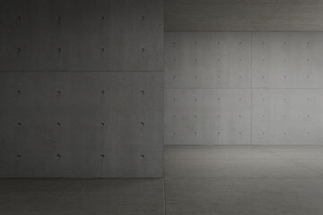 Abstract interior space background. 3d rendering of empty room with concrete wall.