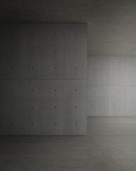 Abstract interior space background. 3d rendering of empty room with concrete wall.