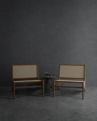 Abstract interior space background. 3d rendering of living room with empty concrete wall.