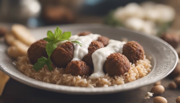 Kibbeh with rice and yogurt Laban