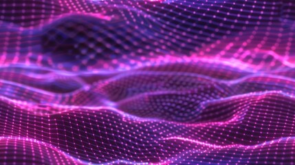 Abstract Digital Landscape with Glowing Pink Grid