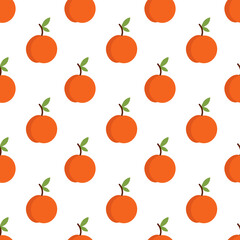 Seamless Pattern with Peach. Summer fruit background. Vector flat illustration.