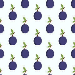 Seamless Pattern with Plum. Summer fruit background. Vector flat illustration.