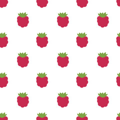 Simple Raspberry seamless pattern. Berry food summer background. Vector flat illustration