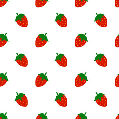 Simple Strawberry seamless pattern. Berry food summer background. Vector flat illustration.