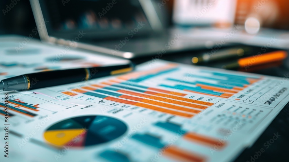 Leinwandbilder a financial report with multiple graphs and charts laid out on a desk, ready for presentation and di
