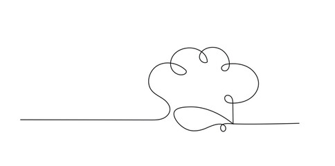 Chef hat vector one line continuous drawing illustration. Hand drawn linear silhouette. Minimal outline design element for print, banner, card, brochure, poster, menu, logo.