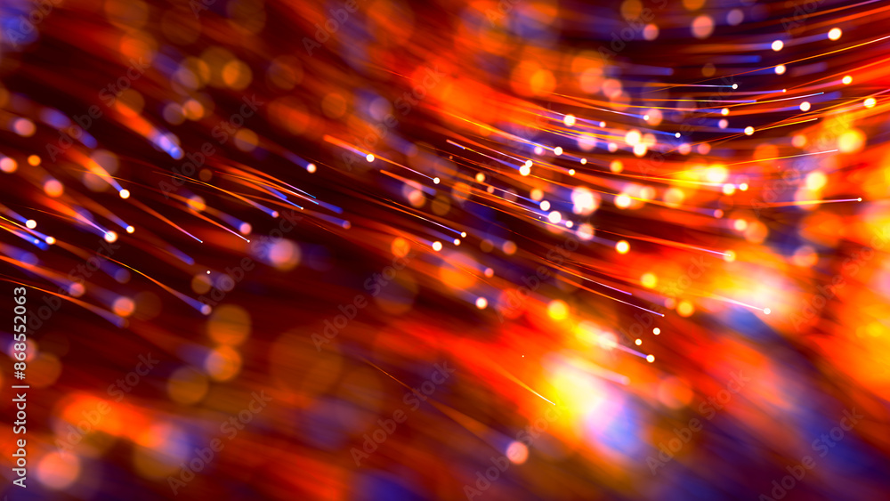 Poster abstract artistic orange violet shiny depth of field fluid wavy turbulence dotted lines glitter spar