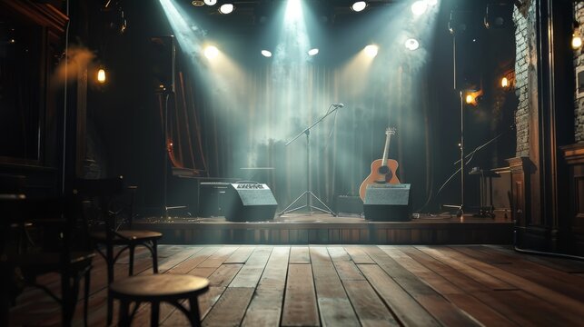 Empty stage of a small unplugged live music concert