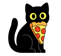 Cute black cat holding pizza slice