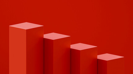 Studio scene for product display on red background. Cube pedestal template for products. Pedestal on red background. Abstract red background.