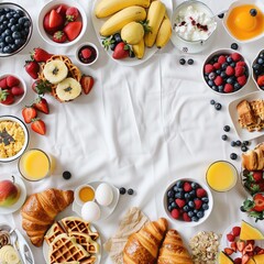 Delicious Breakfast on White Table With Copy Space