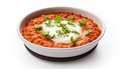 Turkish menemen set apart against a white background