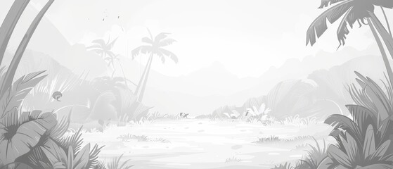 A white background with a jungle scene