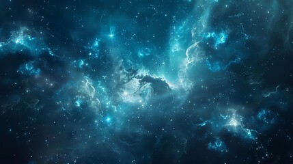 Stunning Blue Space Galaxy Background with Shining Star Clusters and Nebulas, Deep Night Sky Glittering with Stars - Generative AI Artwork