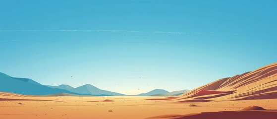 A computer generated desert scene with mountains in the background