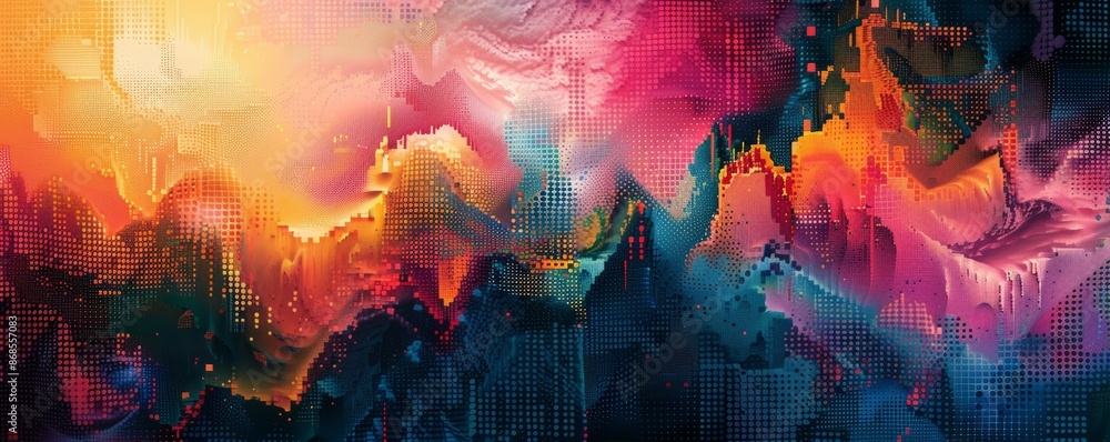 Poster colorful abstract forms with a pixelated effect