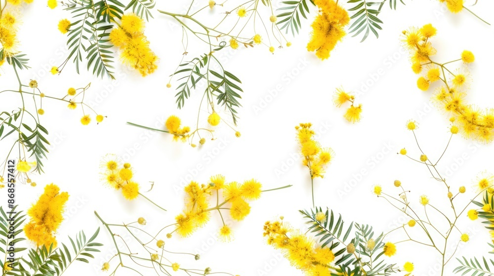 Poster a simple image featuring a cluster of bright yellow flowers on a clean white surface, perfect for us