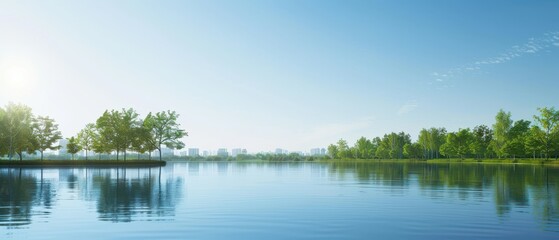 Fototapeta premium A calm lake with trees in the background