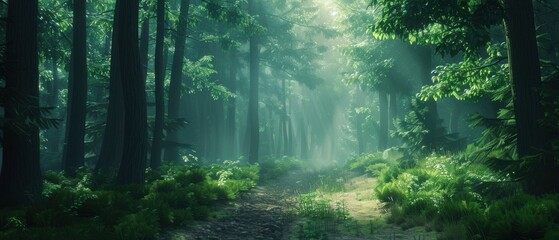 Obraz premium A forest with a path through it