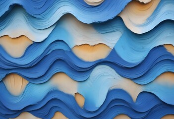 Fototapeta premium Wavy light blue, celeste, turquoise, sky color rought 3d concrete clay wall tezture texture background