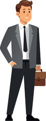 Obraz premium Young businessman in suit holding briefcase, standing confidently
