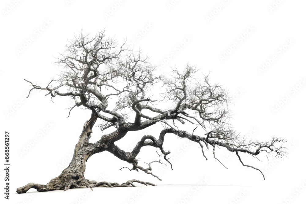 Poster a single bare tree branch without leaves against a plain white background, perfect for minimalist de