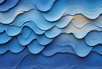 Fototapeta premium Wavy light blue, celeste, turquoise, sky color rought 3d concrete clay wall tezture texture background