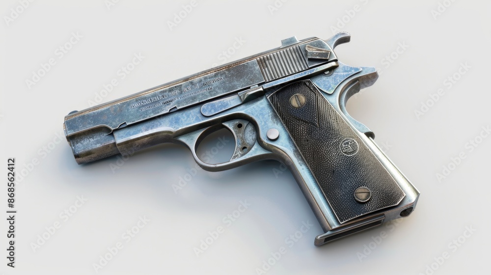 Poster a gun sits on a table with no other objects in sight