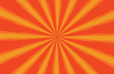 Beautiful comic style background. Orange sun rays background design template. Flat design red comic style background. Pop art comic background lightning