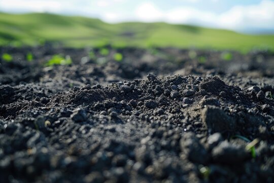 A detailed view of the top layer of soil and organic matter in a natural environment, with potential uses in agriculture, gardening, or environmental science