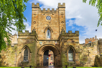 View along drive to the Gatehouse of Durham Castle, Durham, UK