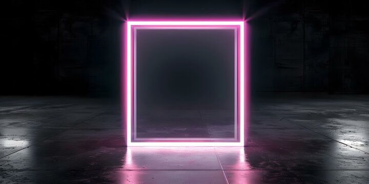 Neon Square Picture Frame with Two-Tone Motion Graphic on Black Background. Concept Motion Graphics, Neon Frame Design, Two-Tone Color Scheme, Black Background, Square Picture Frame
