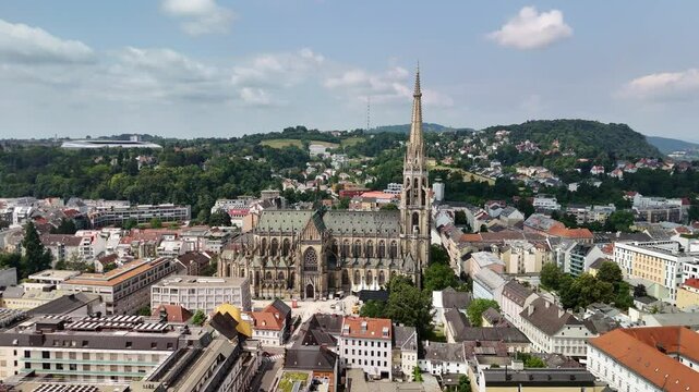 Aerial view at Linz on a sunny sunny day