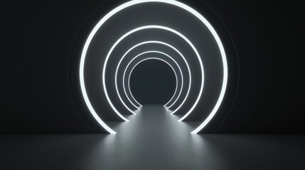 Obraz premium Futuristic tunnel with glowing light, abstract and dark setting, ideal for tech innovation and modern design concepts