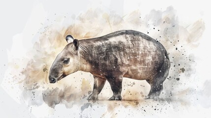 Fototapeta premium Watercolor illustration of a cute baby tapper, perfect for use in children's books or educational materials