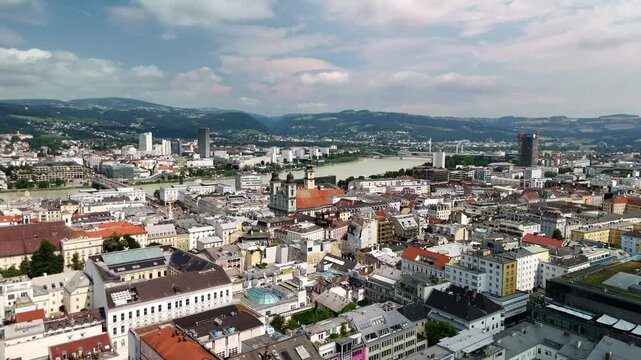 Aerial view at Linz on a sunny sunny day