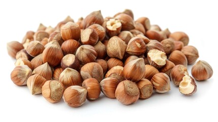 Fototapeta premium A close-up photo of a pile of nuts arranged on a white surface
