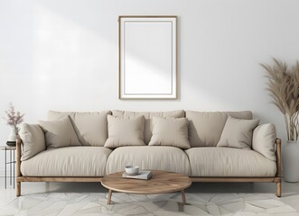 mockup of an A4 frame on the coffee table in front