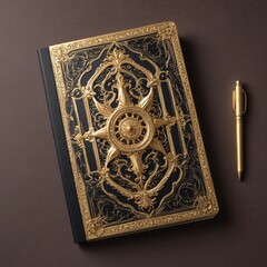 GoldenTrimmed Notebook on Elegant Black Background