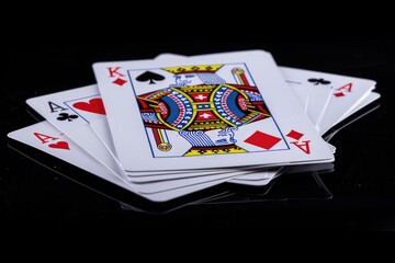 A stack of playing cards sitting on a table