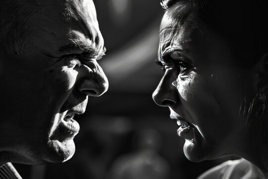 Intense confrontation unfolds as a man faces off with a furious woman in a heated argument - Powered by Adobe