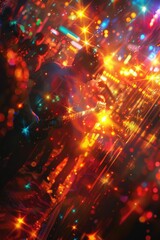 Fototapeta premium Vibrant Nightlife Scene with Guitarist Performing Amidst Colorful Lights and Bokeh Effects