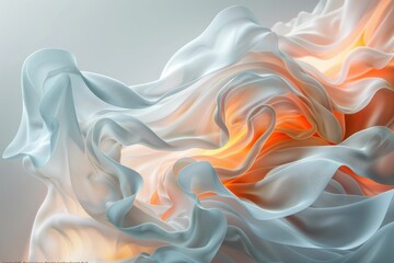 Obraz premium Abstract Flowing Fabric with Soft Orange and White Hues in a Modern Artistic Design