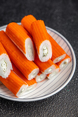 crab stick cream cheese and herbs fresh appetizer meal food snack on the table copy space food background rustic top view